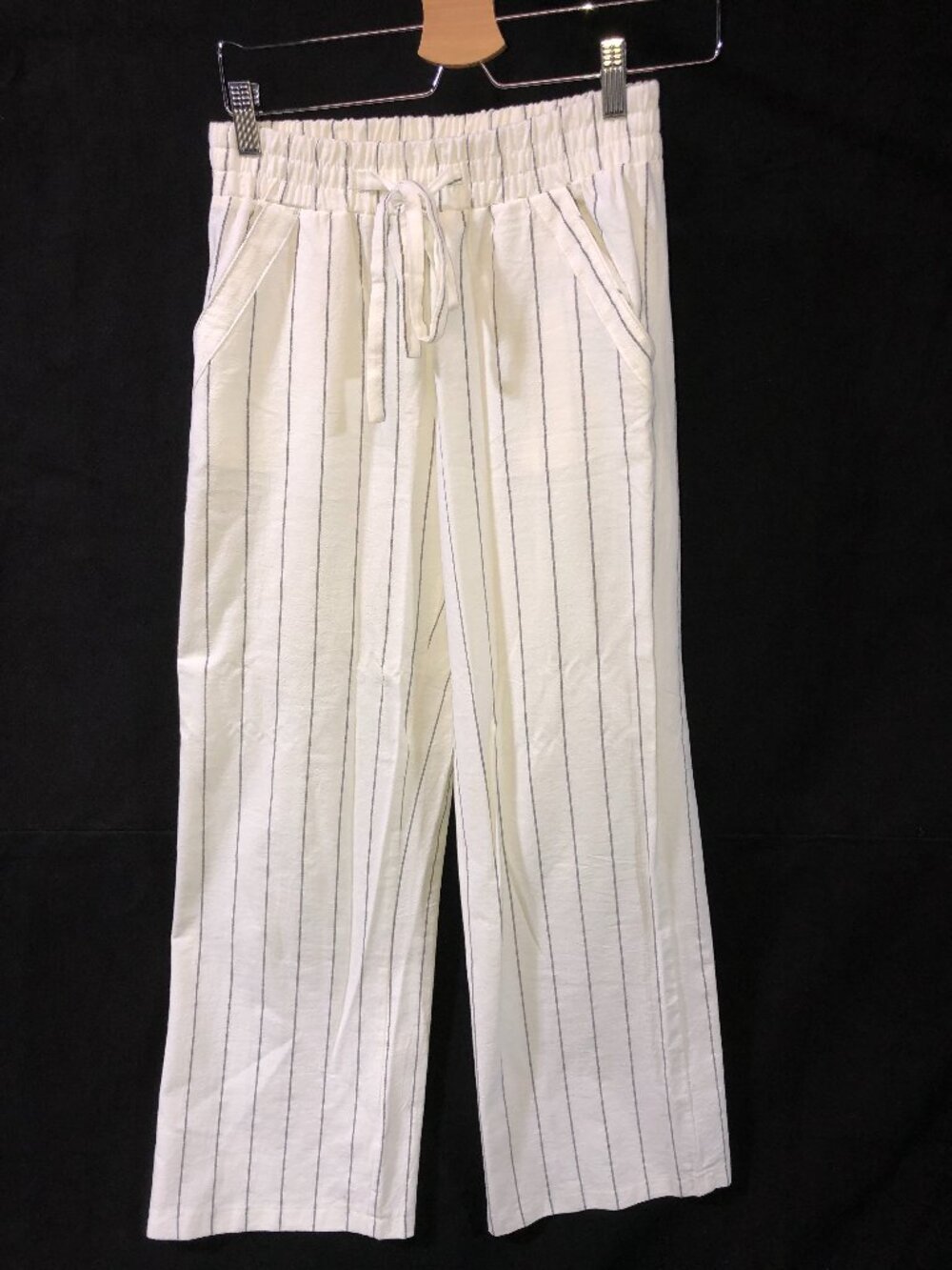 Canvas, Wide leg, White Gray-Striped Pants, Women's Size Small